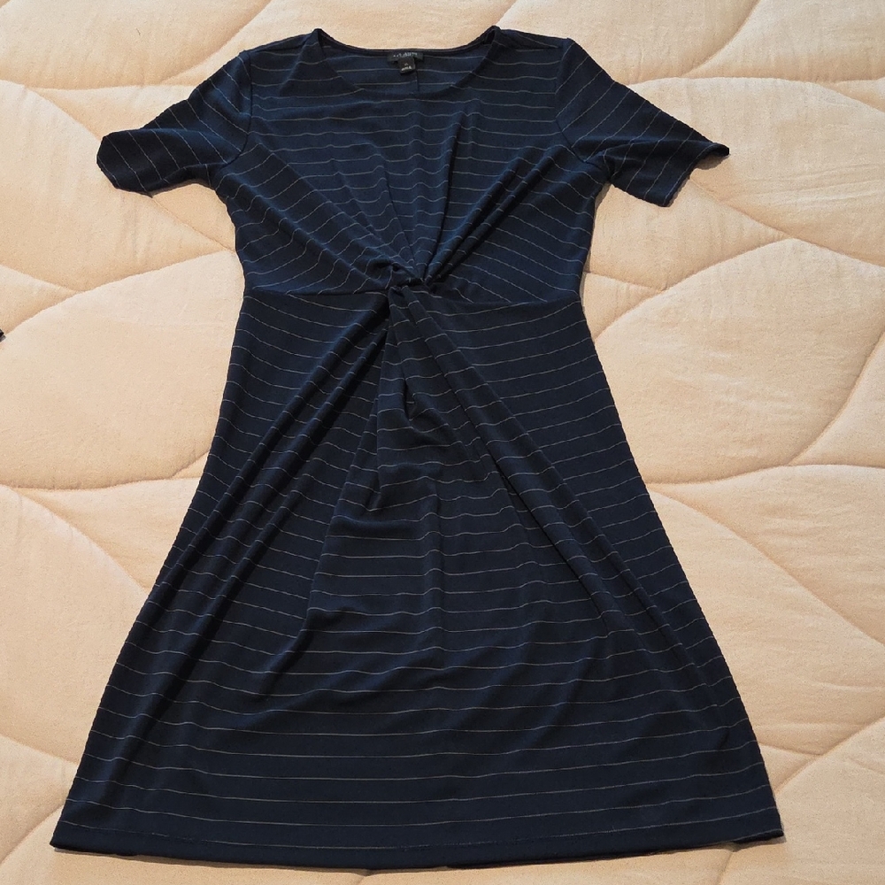 Ann Taylor Navy and White Striped Midi Dress